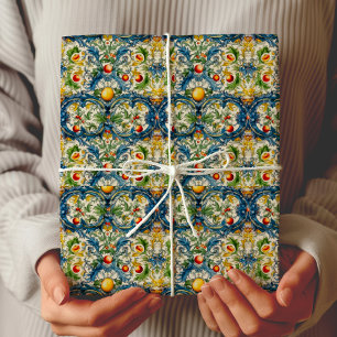 Papel De Presente Azulejo Azul Citrino Mediterrâneo Siciliano
