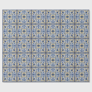 Papel De Presente Azulejo Azul Mediterrâneo Cerâmica Italiana
