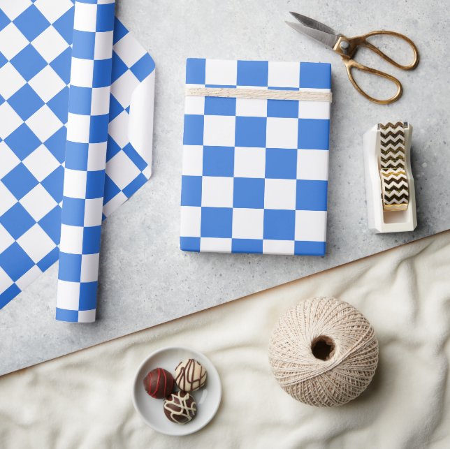Papel De Presente Azulejo brilhante azul e branco da placa de verifi (Artesanato)