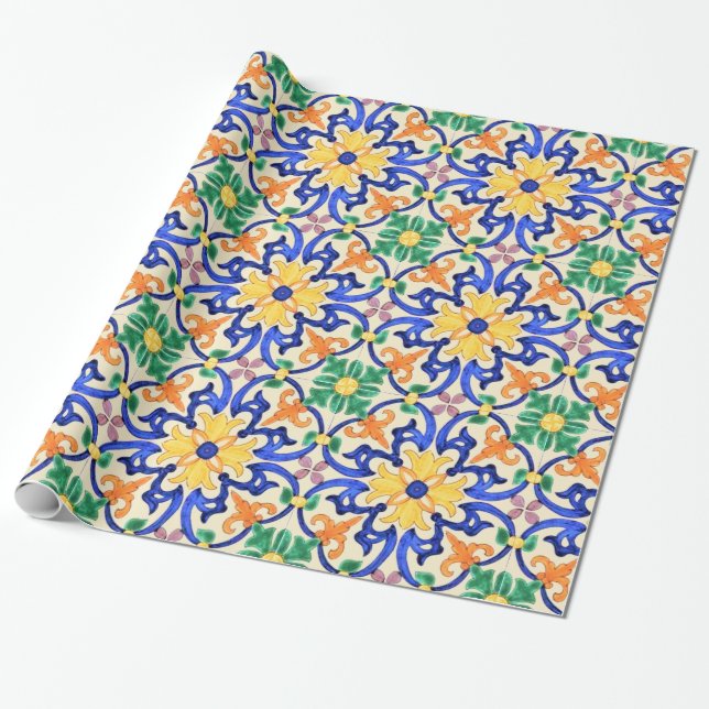 Papel De Presente Azulejo de Talavera (Desenrolado)