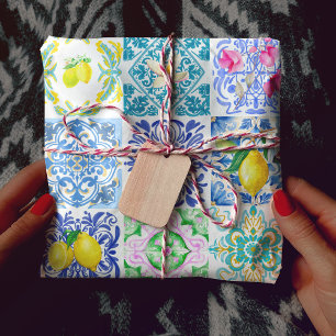 Papel De Presente Azulejo de Telha Siciliano Amalfi Azul Chic