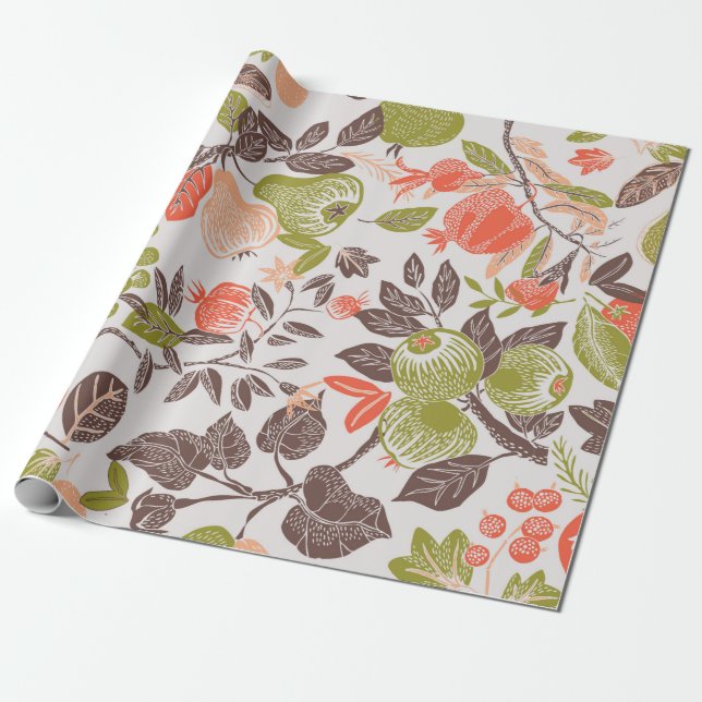 Papel De Presente Azulejo Deco da Fruta de outono (Desenrolado)