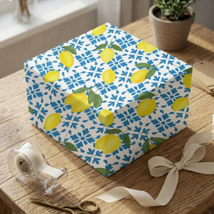 Papel De Presente Azulejo Francês Padrão de Limão