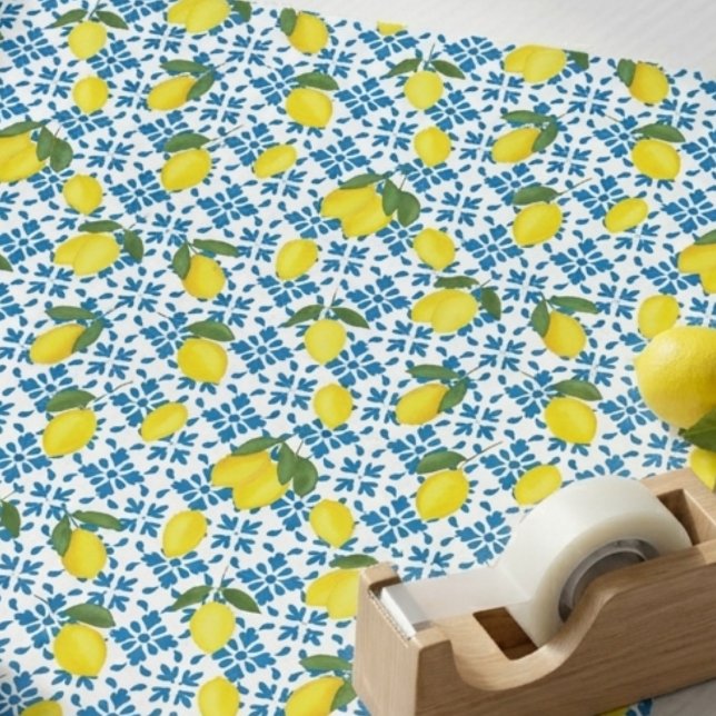 Papel De Presente Azulejo Francês Padrão Limão Country (Criador carregado)