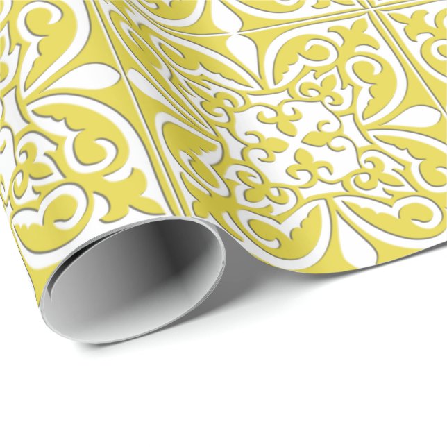 Papel De Presente Azulejo marroquino - amarelo e branco da mostarda (Ponta do rolo)