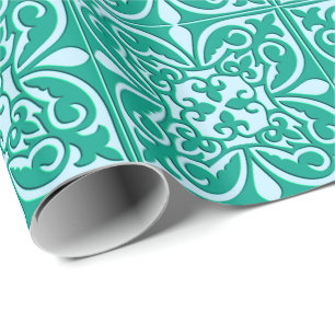 Papel De Presente Azulejo marroquino - azul turquesa e aqua