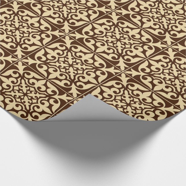 Papel De Presente Azulejo marroquino - chocolate castanho e bege (Ponta)