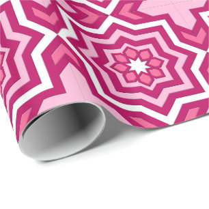 Papel De Presente Azulejo marroquino, Fúchsia, Pink e Branco