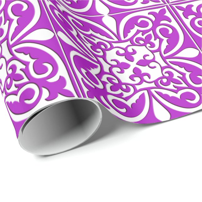 Papel De Presente Azulejo marroquino - roxo violeta e branco (Ponta do rolo)