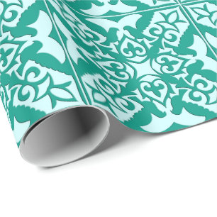 Papel De Presente Azulejo marroquino - turquesa e aqua