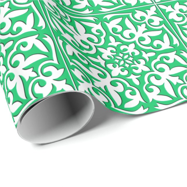Papel De Presente Azulejo marroquino - verde e branco de jade (Ponta do rolo)