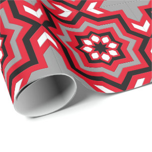 Papel De Presente Azulejo Marroquino, Vermelho, Cinza / Cinzento, Pr