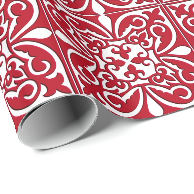 Papel De Presente Azulejo marroquino - vermelho escuro e branco (Ponta do rolo)