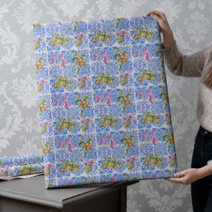 Papel De Presente Azulejo mediterrâneo de citrino azul siciliano ama
