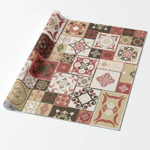 Papel De Presente Azulejo PATTERN de marsala-castanho-bege estilo Ma