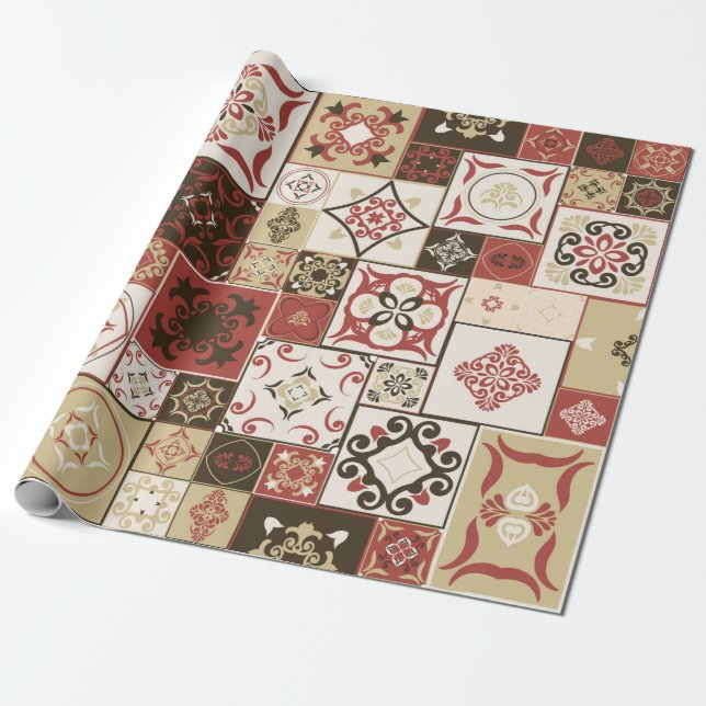 Papel De Presente Azulejo PATTERN de marsala-castanho-bege estilo Ma (Desenrolado)