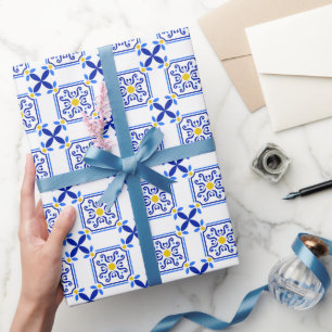 Papel De Presente Azulejo Português Mediterrâneo Tradicional