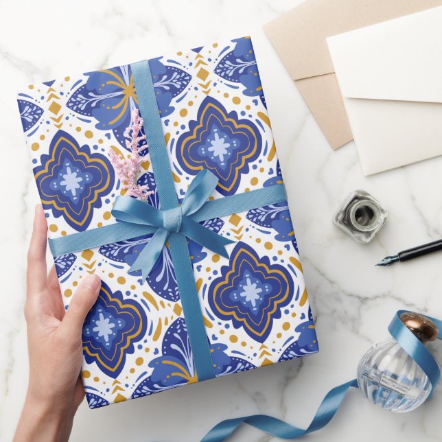 Papel De Presente Azulejo Português Mediterrâneo Tradicional (Presentear)