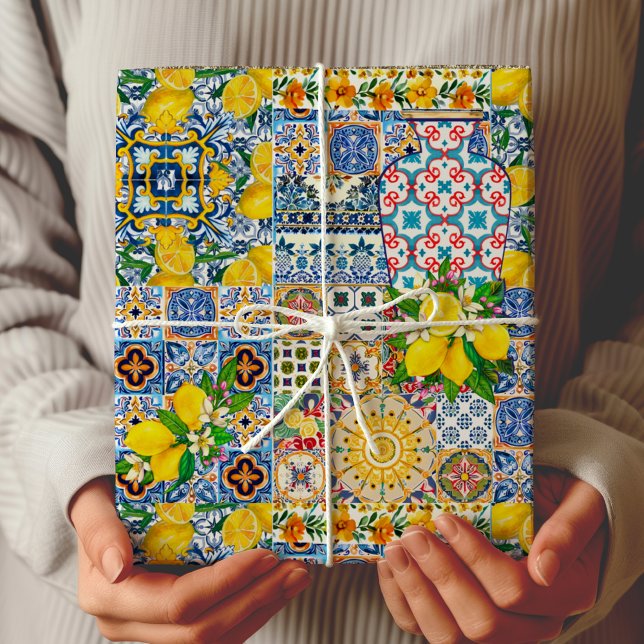 Papel De Presente Azulejos de laranja do Mediterrâneo Chic Vase (Criador carregado)