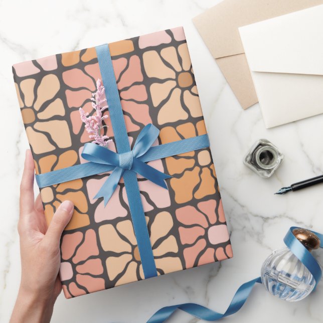 Papel De Presente Azulejos de margarida retrô (Presentear)