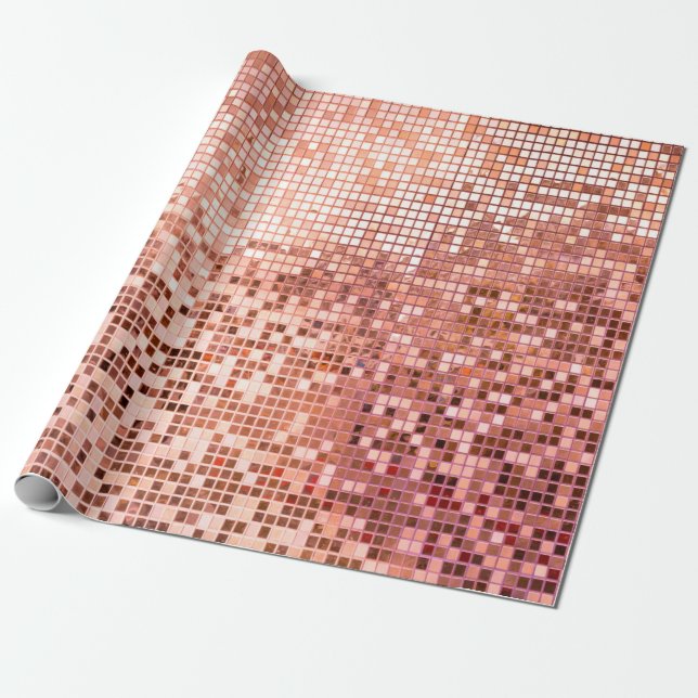 Papel De Presente Azulejos de mosaico quadrados de ouro rosa-rosa (Desenrolado)