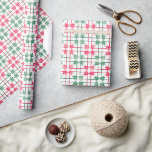 Papel De Presente Azulejos de Natal Vermelho e Verde em Aquarela