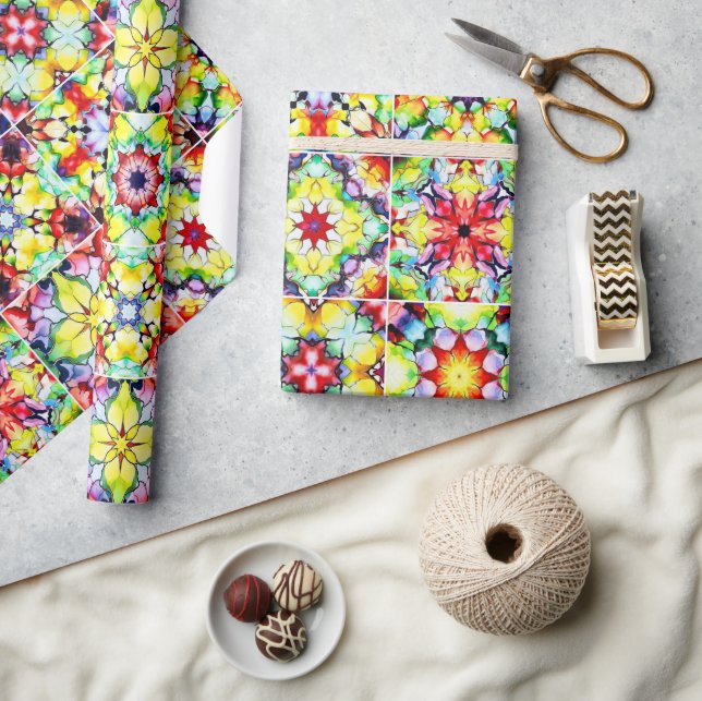 Papel De Presente Azulejos do Mediterrâneo, Azulejos de Tinta Álcool (Artesanato)