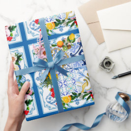 Papel De Presente Azulejos do Mediterrâneo, majolica, estilo Sicilia