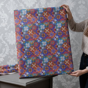 Papel De Presente Azulejos Elegantes Vermelhos Azuis e Roxos Talaver