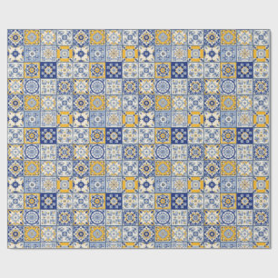 Papel De Presente Azulejos Espanhóis Azul Amarelo