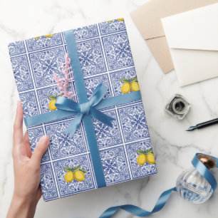 Papel De Presente Azulejos italianos pintados à mão azul Amalfi & li