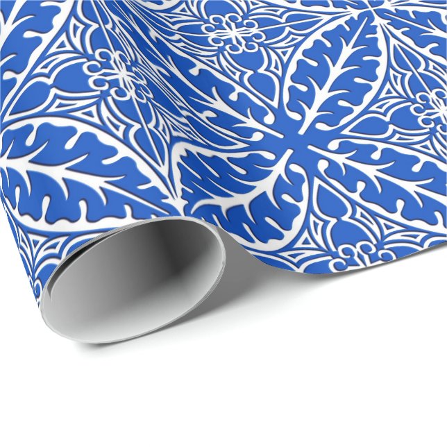 Papel De Presente Azulejos marroquinos - azul de cobalto e branco (Ponta do rolo)