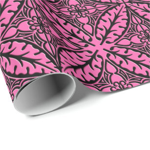 Papel De Presente Azulejos marroquinos - cor-de-rosa fuchsia e preto