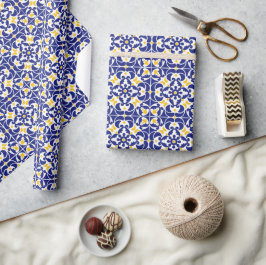 Papel De Presente Azulejos mediterrânicos Padrão Azul e Amarelo