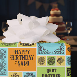 Papel De Presente Azulejos Padronizados Aniversário Adicione o Texto