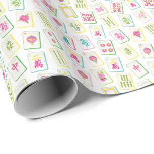 Papel De Presente Azulejos Watercolor Bright Mahjong