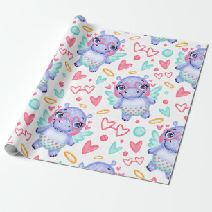 Papel De Presente Babby Hippo com óculos de sol de forma cardíaca