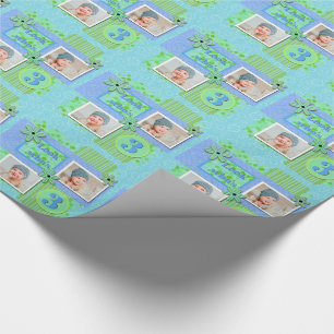 Papel De Presente Baby Boy aniversário de 3 anos Azul e Scrapbooking