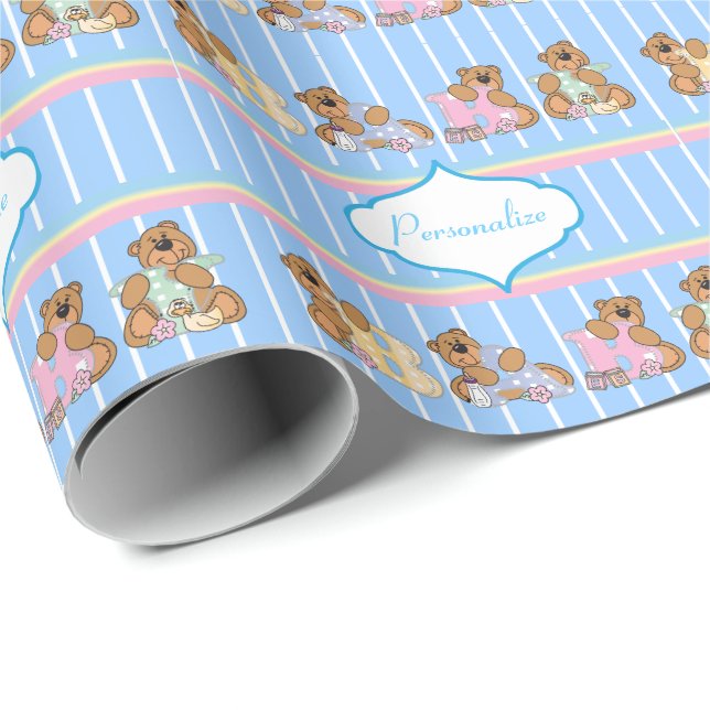 Papel De Presente Baby Boy Teddy Bears (Ponta do rolo)