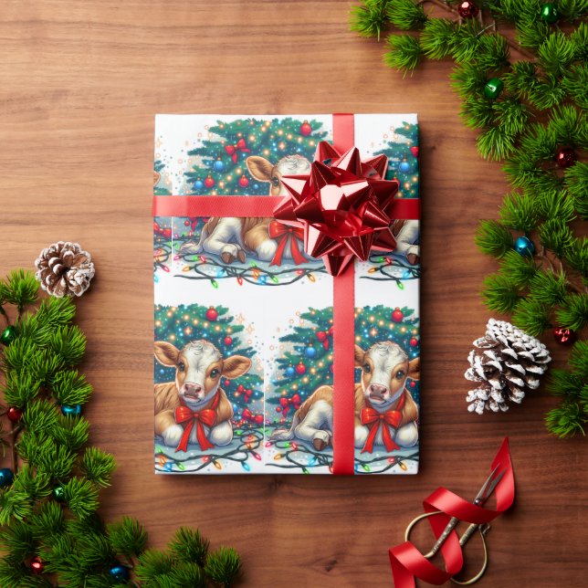 Papel De Presente Baby Calf Lay Por Árvore De Natal (Presente de Natal)