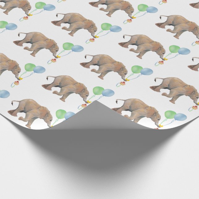 Papel De Presente Baby Elephant green & blue balloon Gift Wrapping (Ponta)
