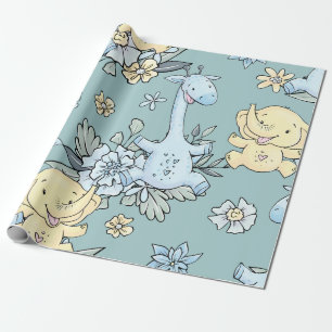 Papel De Presente Baby Giraffe & Elephant
