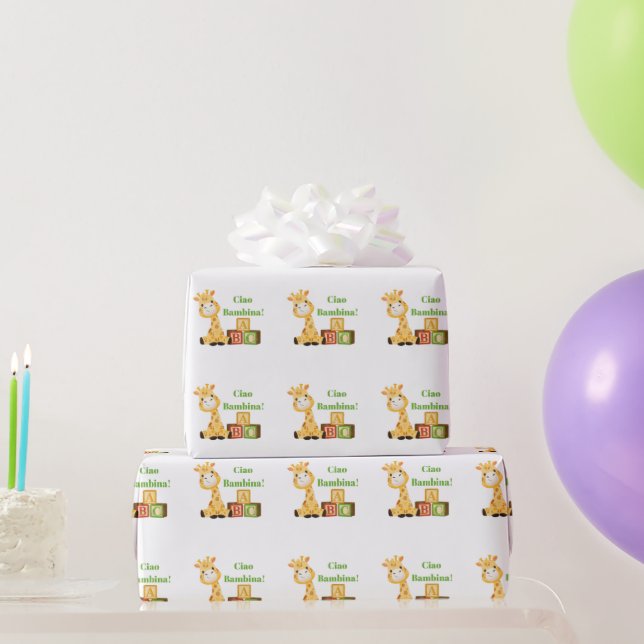 Papel De Presente Baby Giraffe Girl Bloqueia Nurserário Italiano (Presentes para festas)