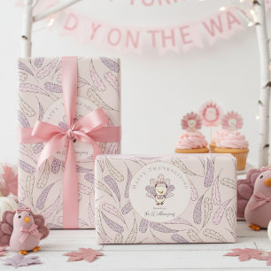 Papel De Presente Baby Girl Turkey & Feather Happy Graças