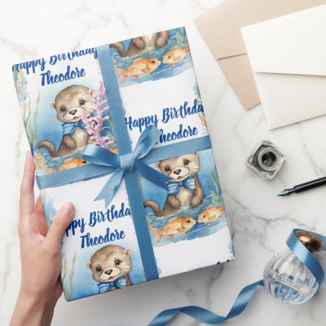 Papel De Presente Baby Otter Boy Personalizado (Presentear)