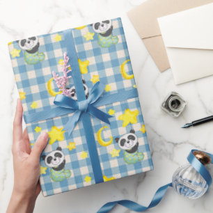 Papel De Presente Baby Panda com Lua e Estrelas