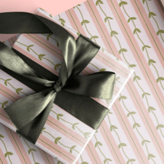 Papel De Presente Baby Shower Pastel Pink Stripe Botanical Green Vin