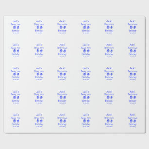 Papel De Presente Baga dois aniversário azul baga adicionar nome dat