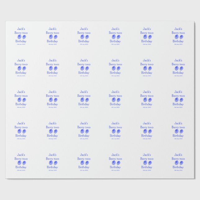Papel De Presente Baga dois aniversário azul baga adicionar nome dat (Aberto)