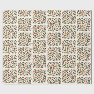 Papel De Presente Bagas de Inverno Antigas Laranja Seca Botânica
